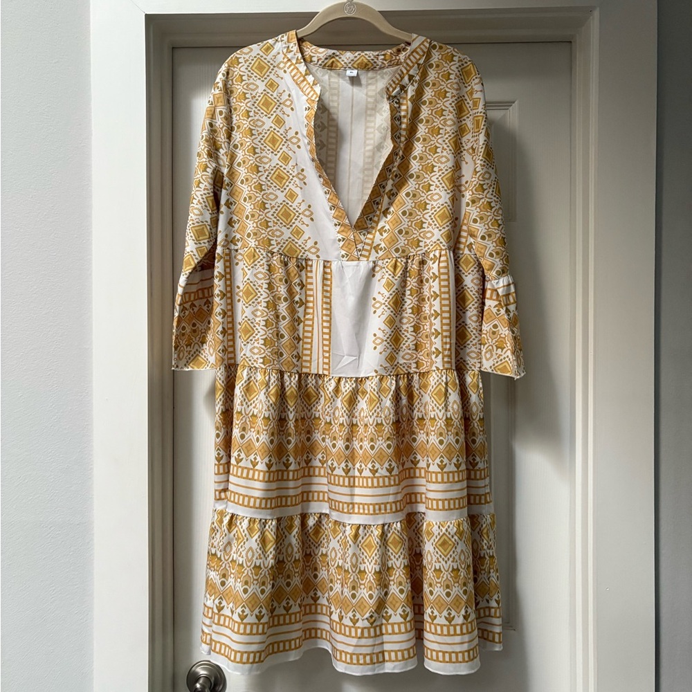 Source Unknown Long Sleeve Dress in Yellow and White